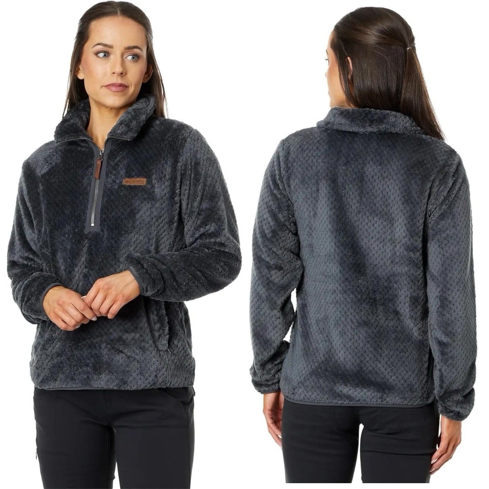 Columbia Women's S Fire Side Sherpa 1/4 Zip Shark Gray Faux Fur Fleece‎ Pullover